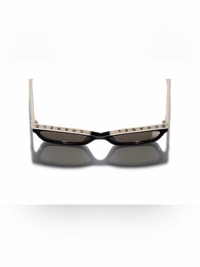 CHANEL Beige and Black Logo Temple Sunglasses